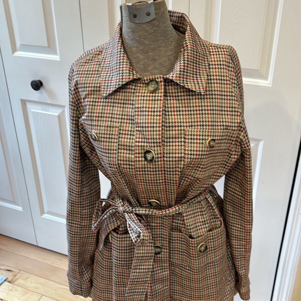Cabi #3734 brown houndstooth belted  Sherlock Trench  Coat